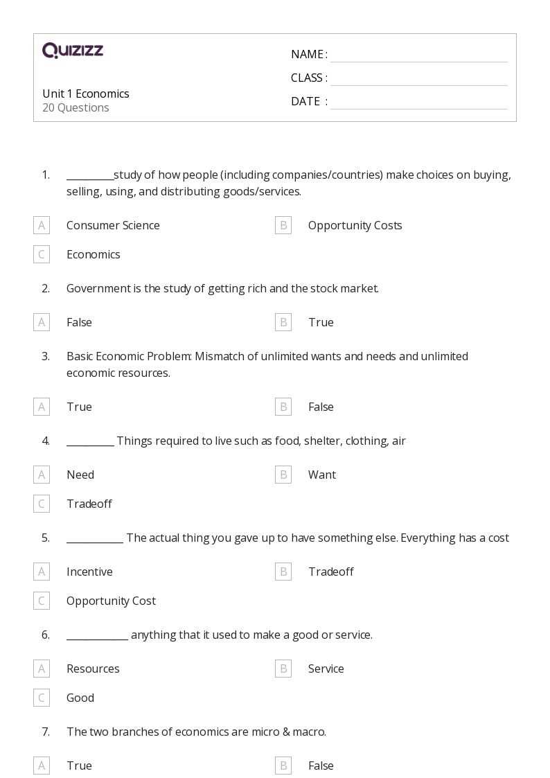 economics stock market worksheet