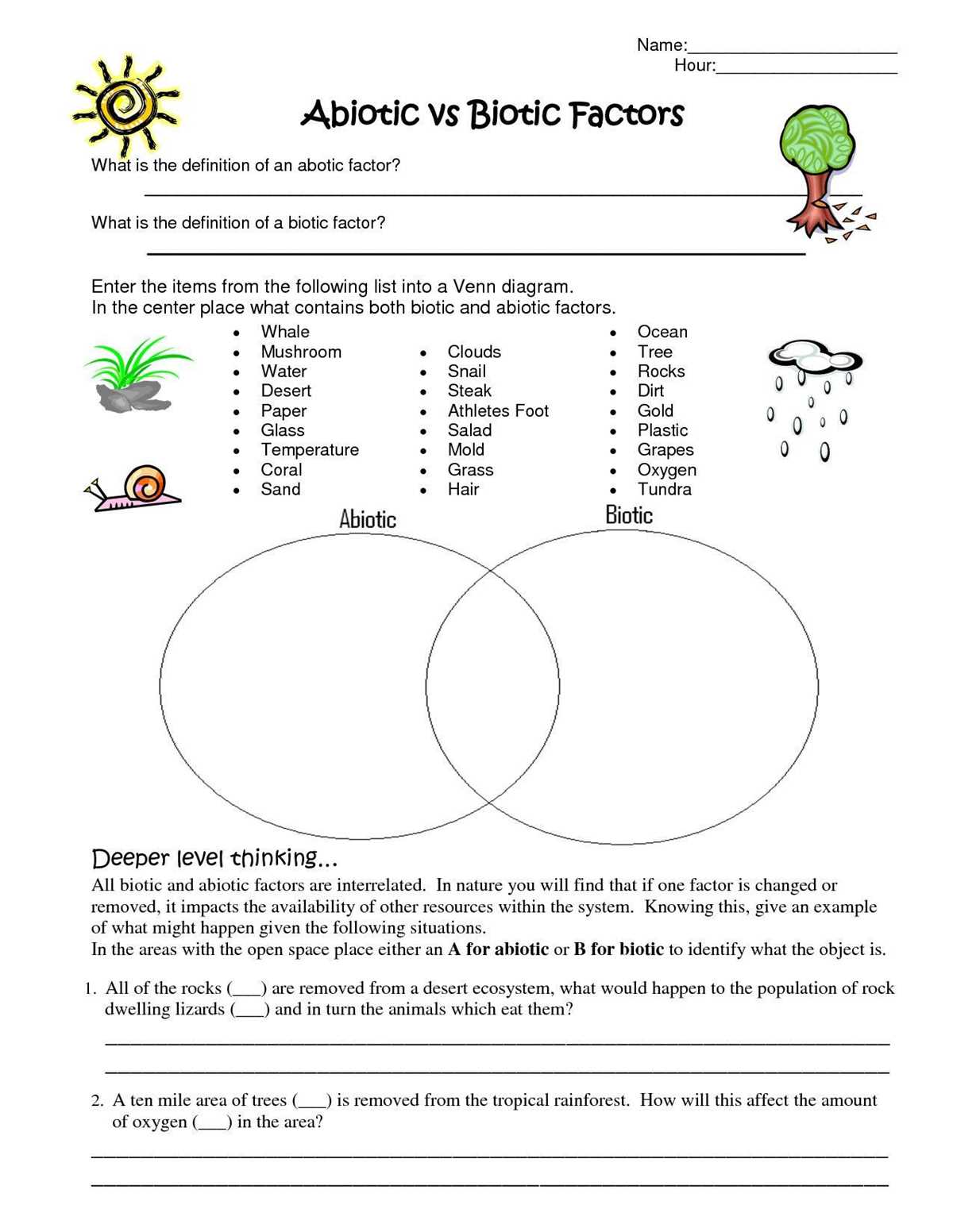 ecosystem worksheet grade 7