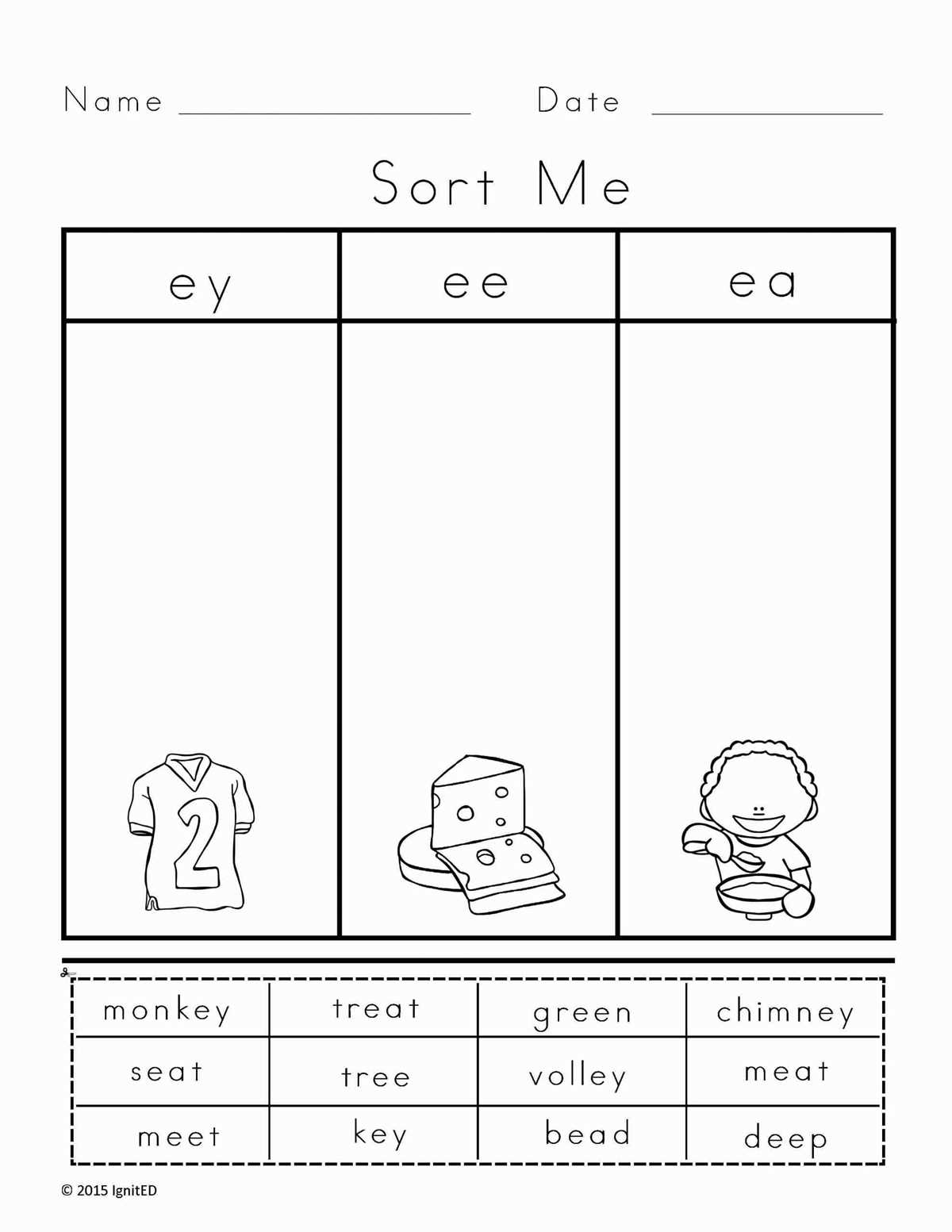 ee ea word sort worksheets