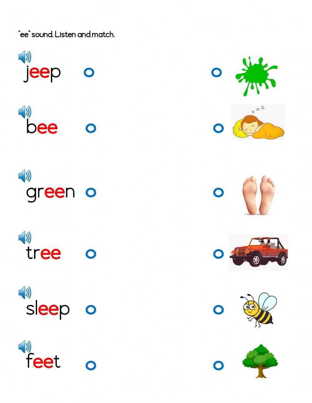 ee sound words with pictures worksheet