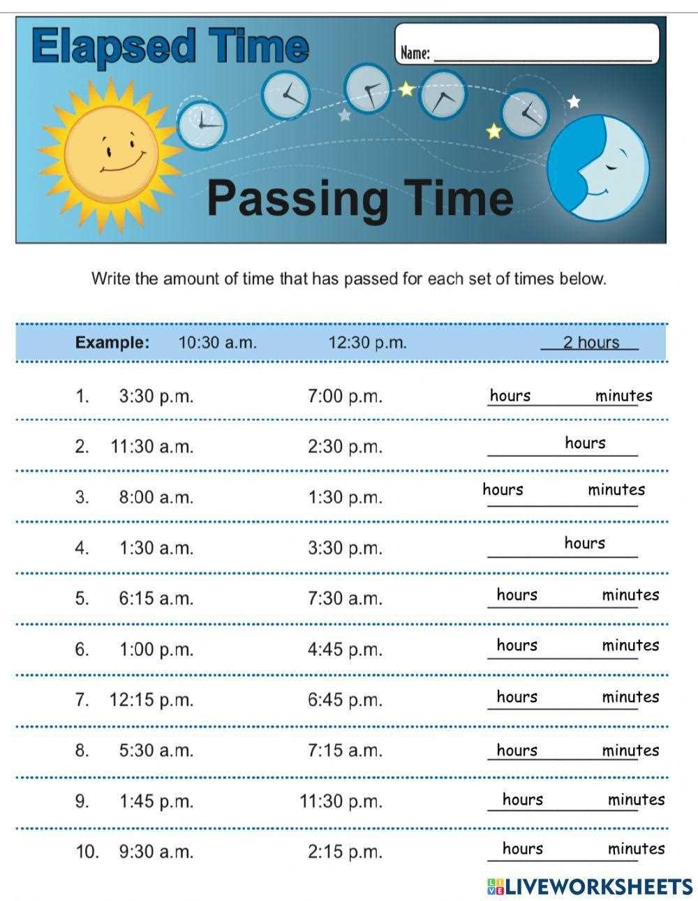 elapsed time worksheet generator