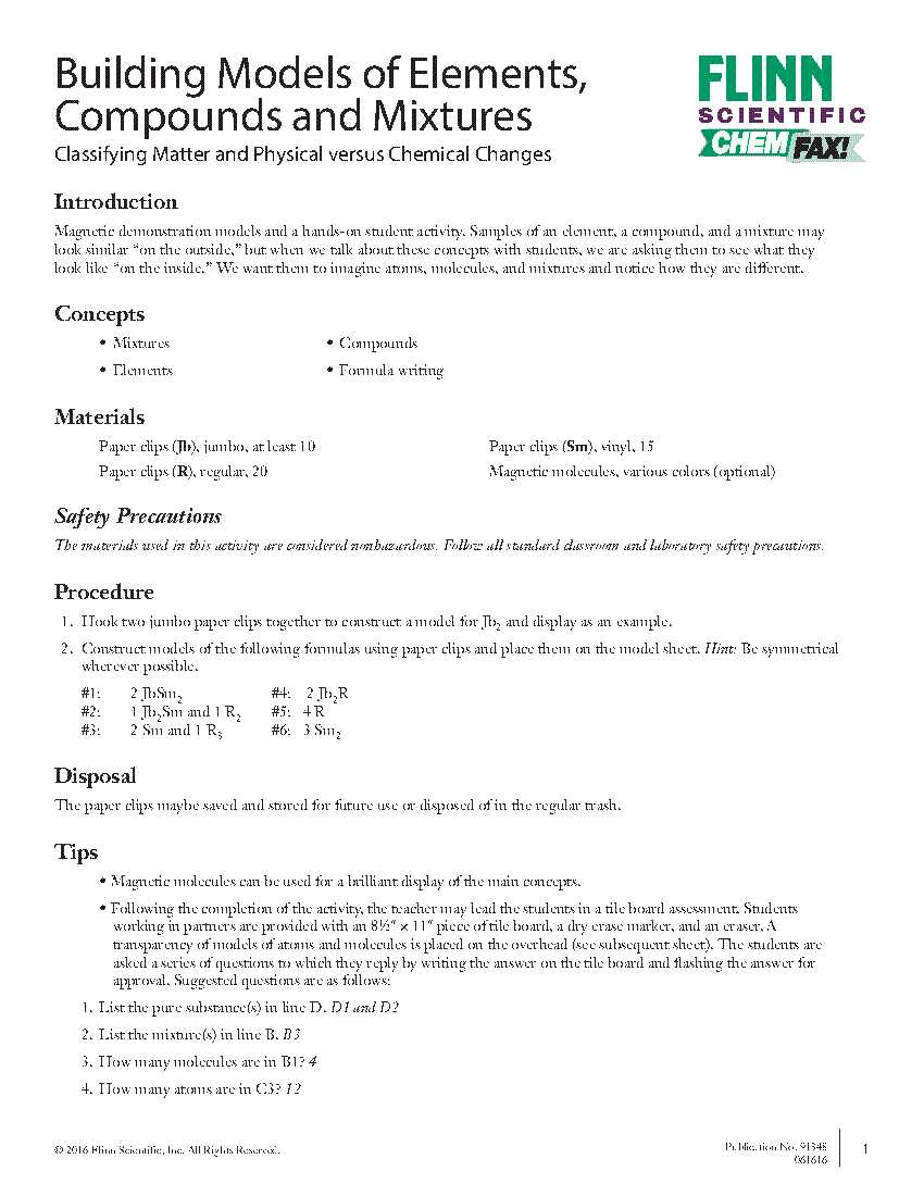 elements compounds and mixtures worksheet