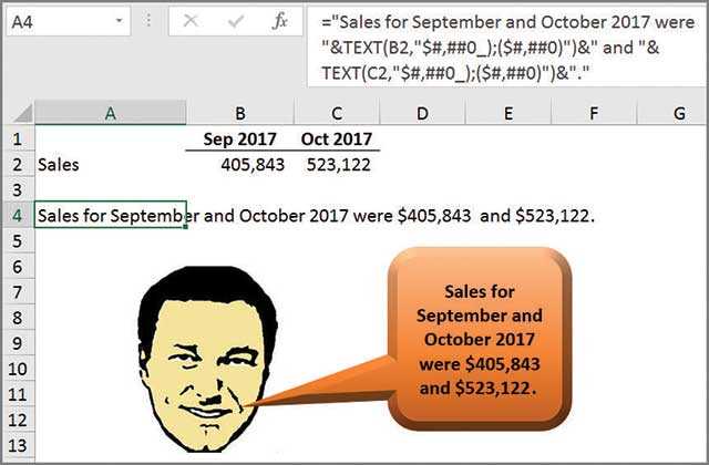 embed the excel worksheet information from cell a4