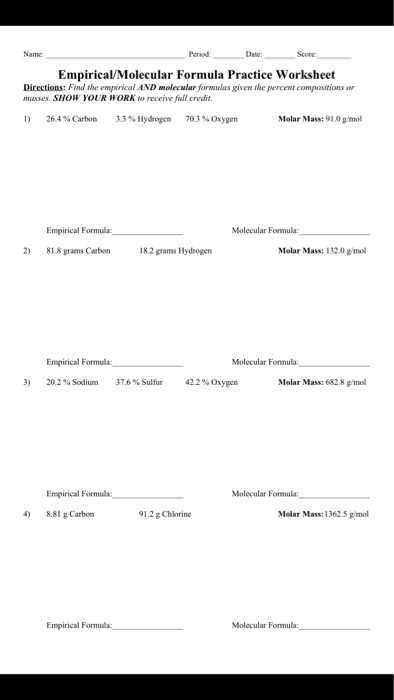 empirical formula molecular formula and hydrates worksheet