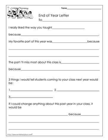 end of school worksheets