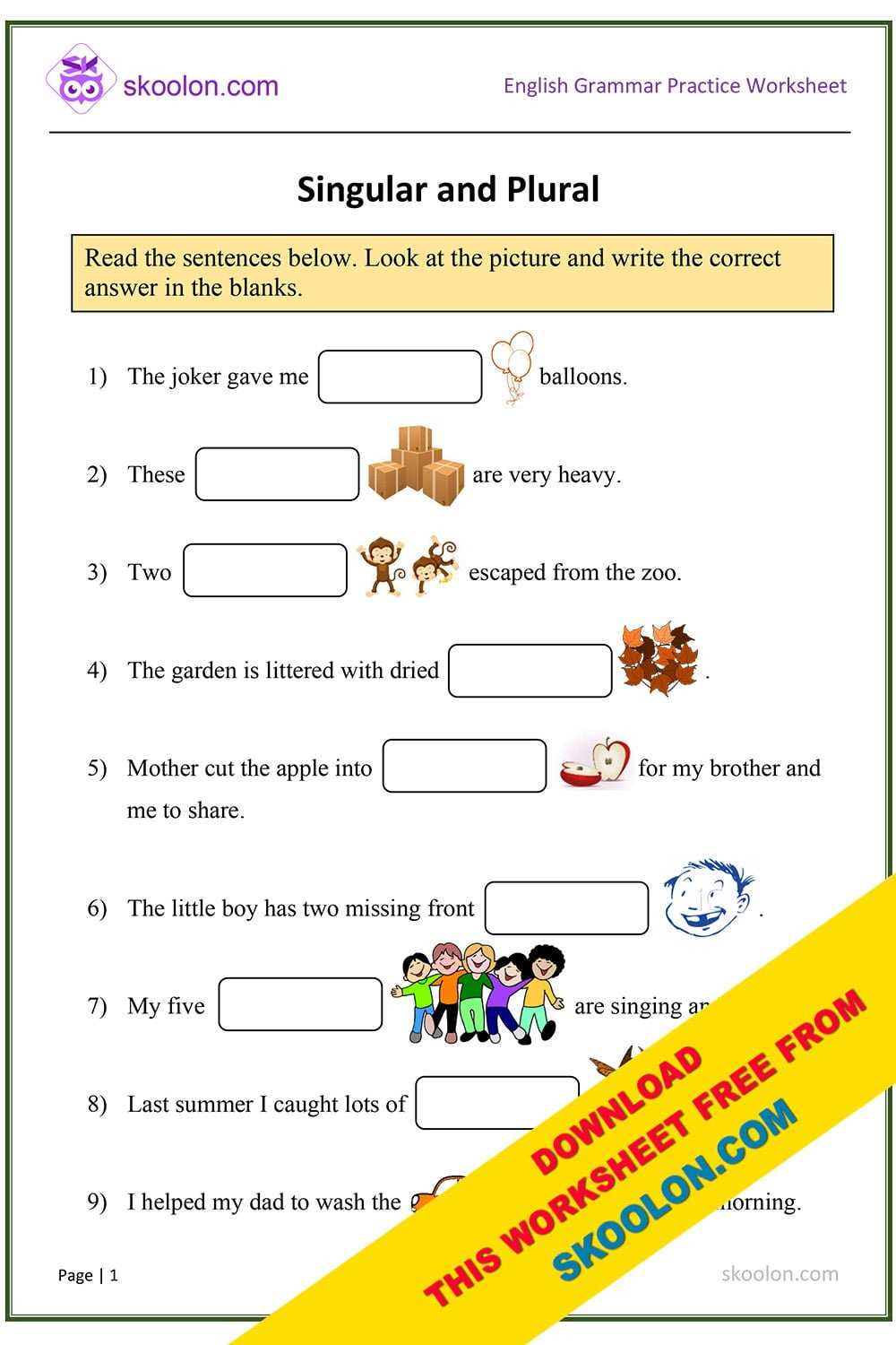 english grammar singular and plural worksheets