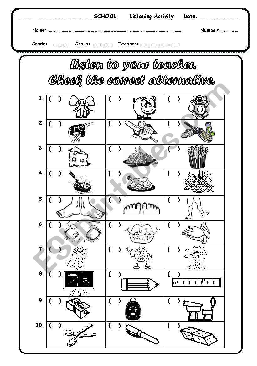 english listening worksheet