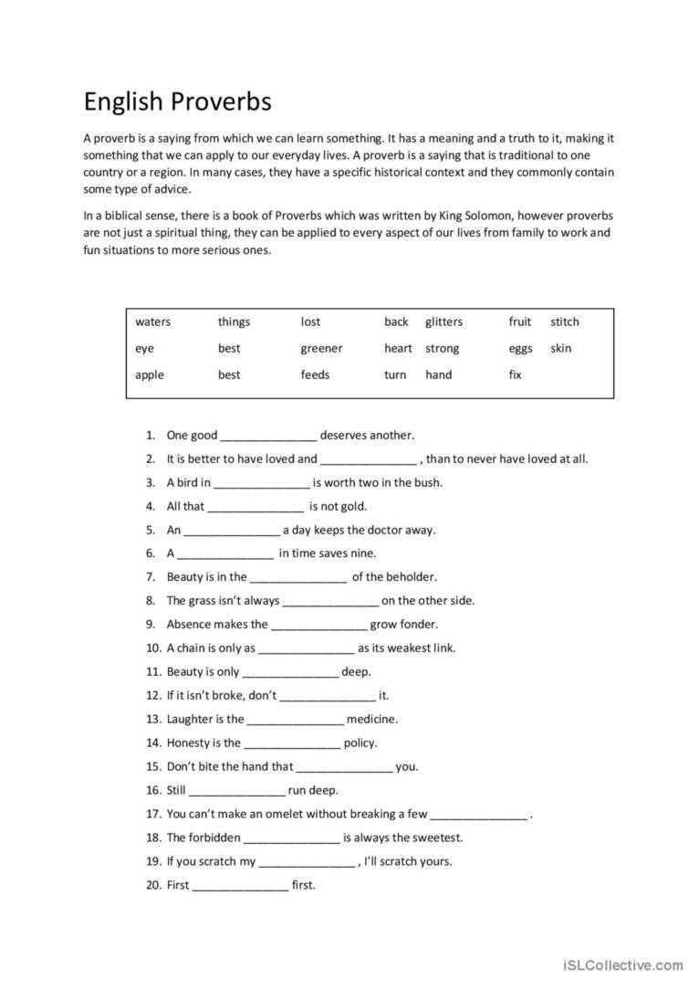 english proverbs worksheet