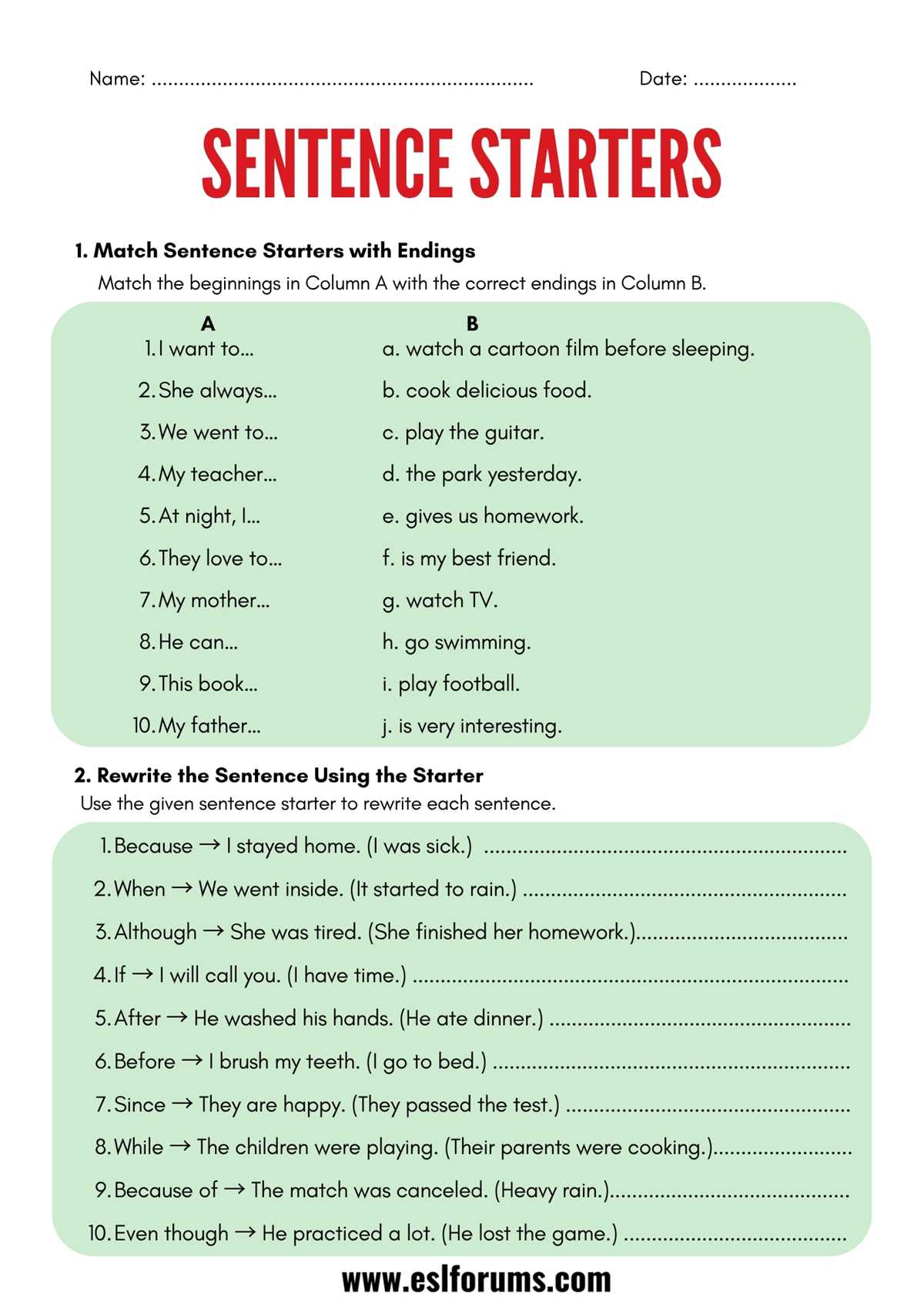 english starter worksheets