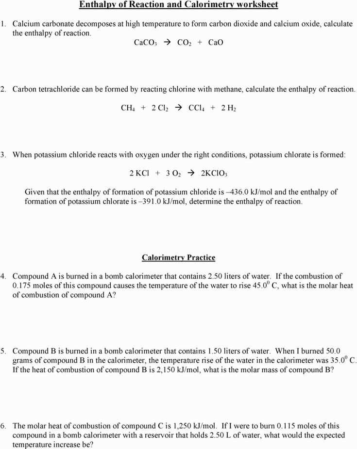 enthalpy worksheets