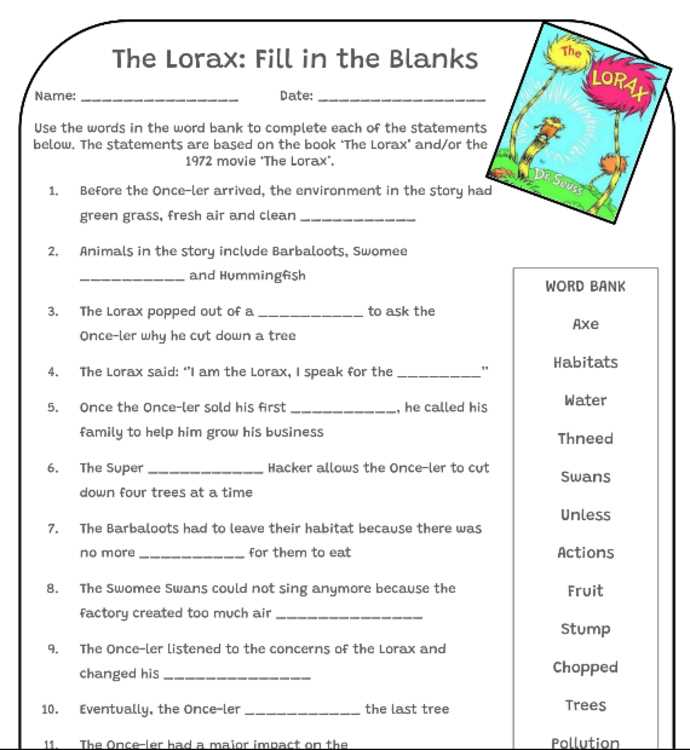 environmental science the lorax worksheet