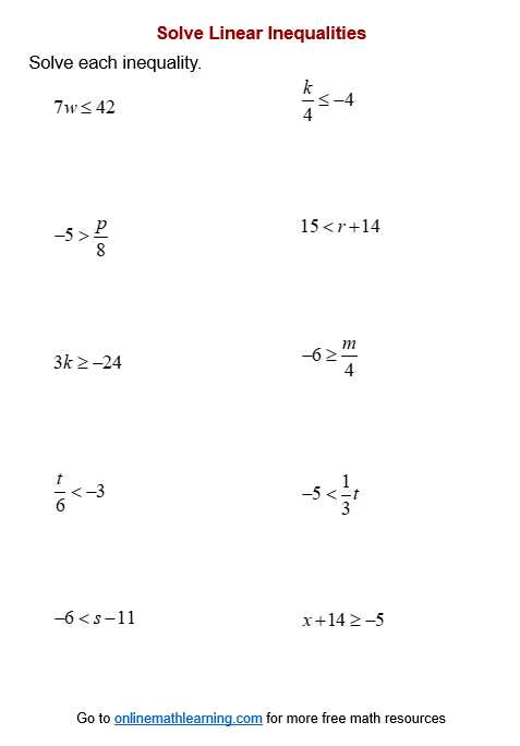 equality and inequality worksheets