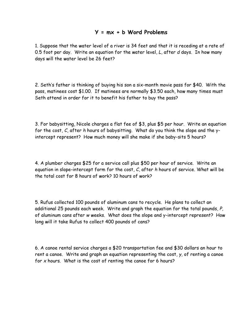 equation word problems worksheet