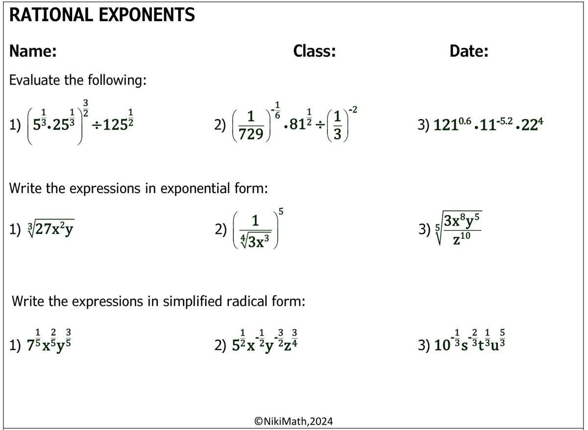 equations with rational exponents worksheet