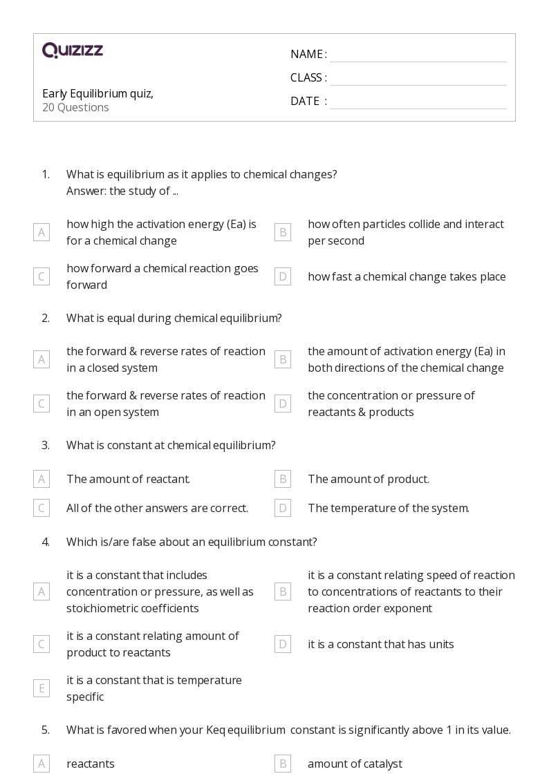 equilibrium expression worksheet