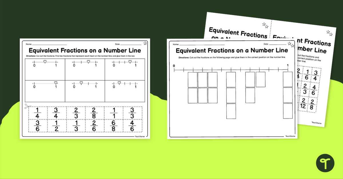 equivalent fraction number line worksheet