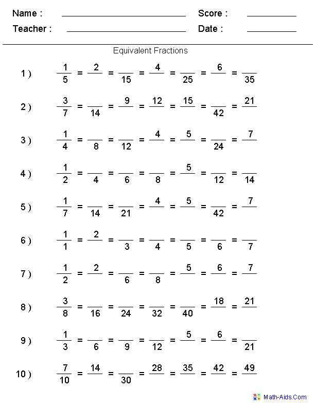 equivalent fractions worksheet grade 6