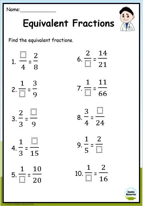 equivalent fractions worksheets year 5