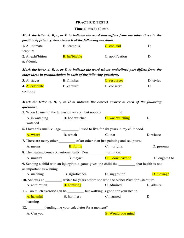 esl practice test worksheets
