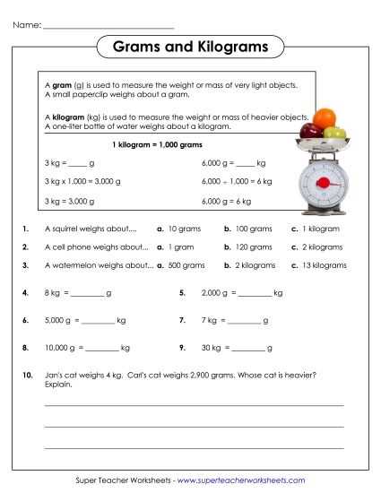 estimate and measure mass worksheet