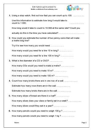 estimating products word problems worksheet