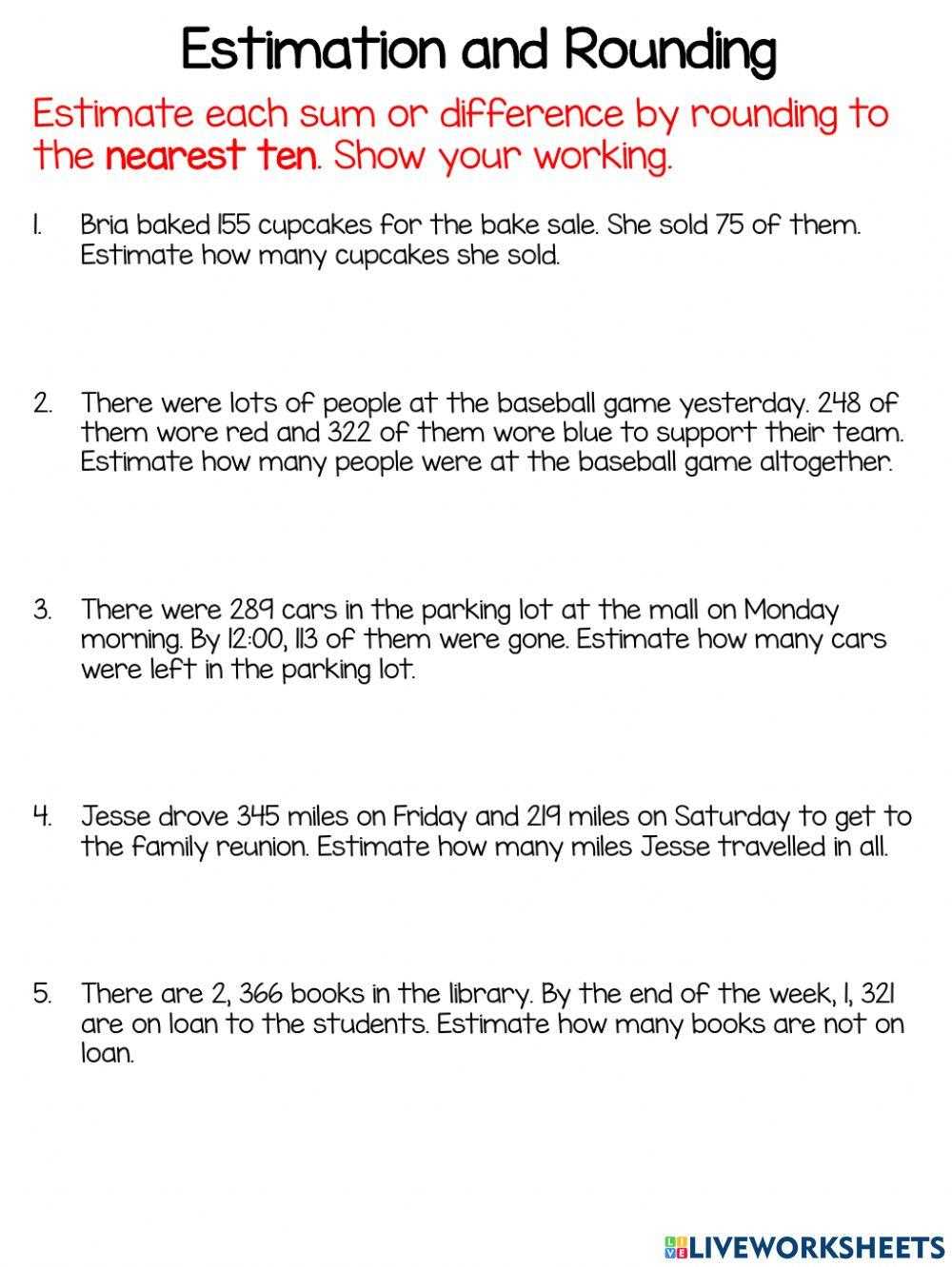 estimating products word problems worksheet