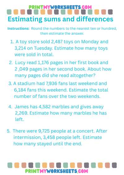estimation in maths for class 4 worksheets
