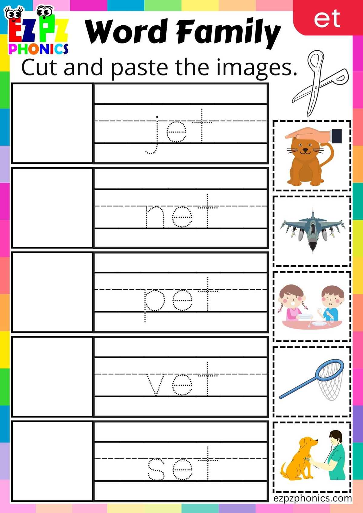 et rhyming words worksheet