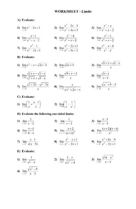 evaluating limits worksheet kuta software