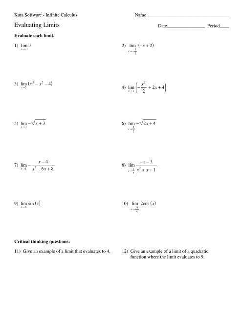 evaluating limits worksheet kuta software