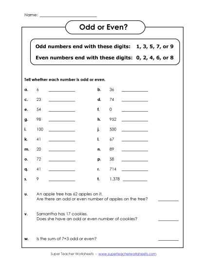 even odd worksheet for class 2