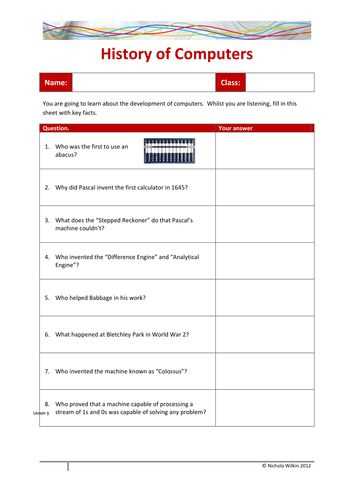 evolution of computer worksheet