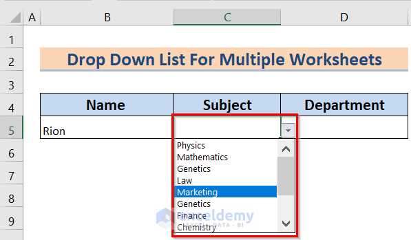 excel drop down list from another worksheet