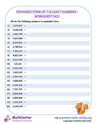 expanded form in maths worksheets