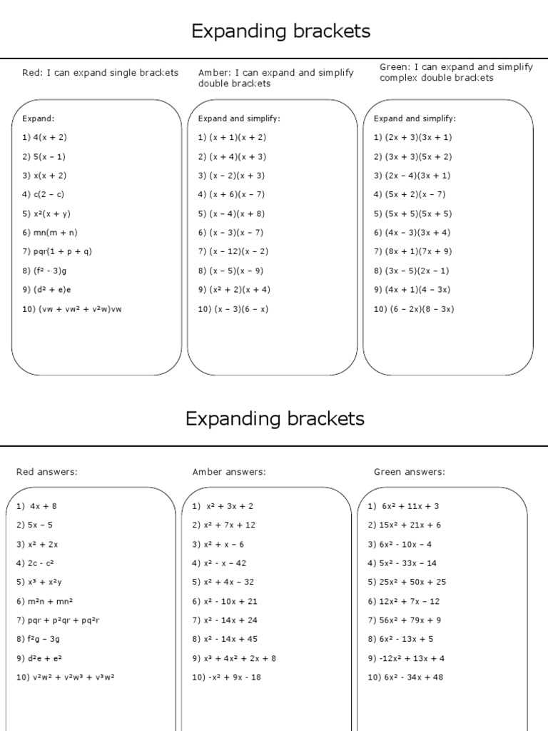 expanding brackets differentiated worksheet