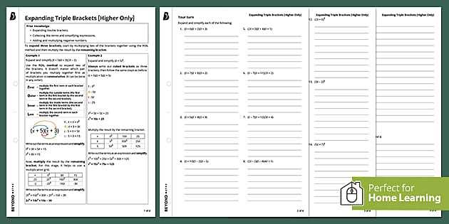 expanding brackets worksheet gcse