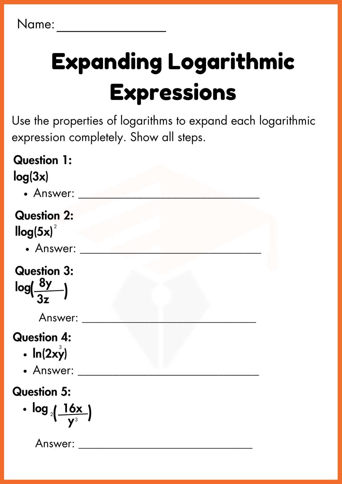 expanding logarithms worksheet