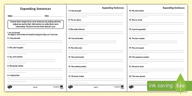 expanding sentences worksheet