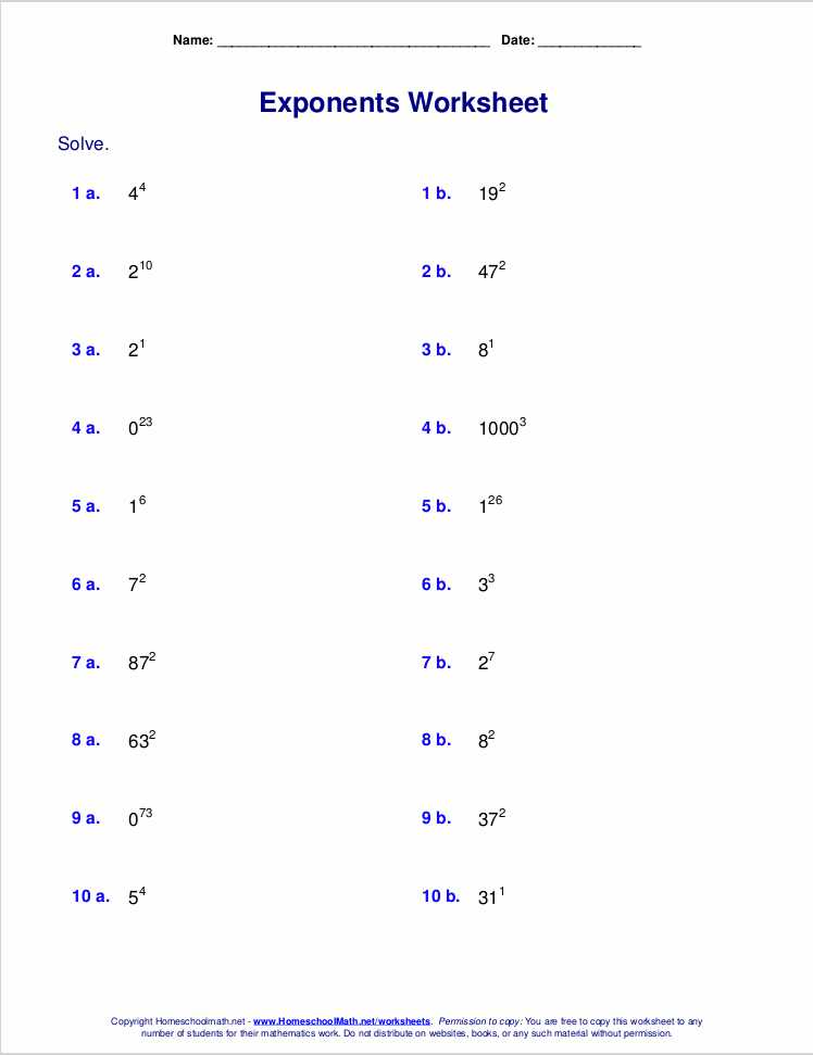 exponent properties worksheet