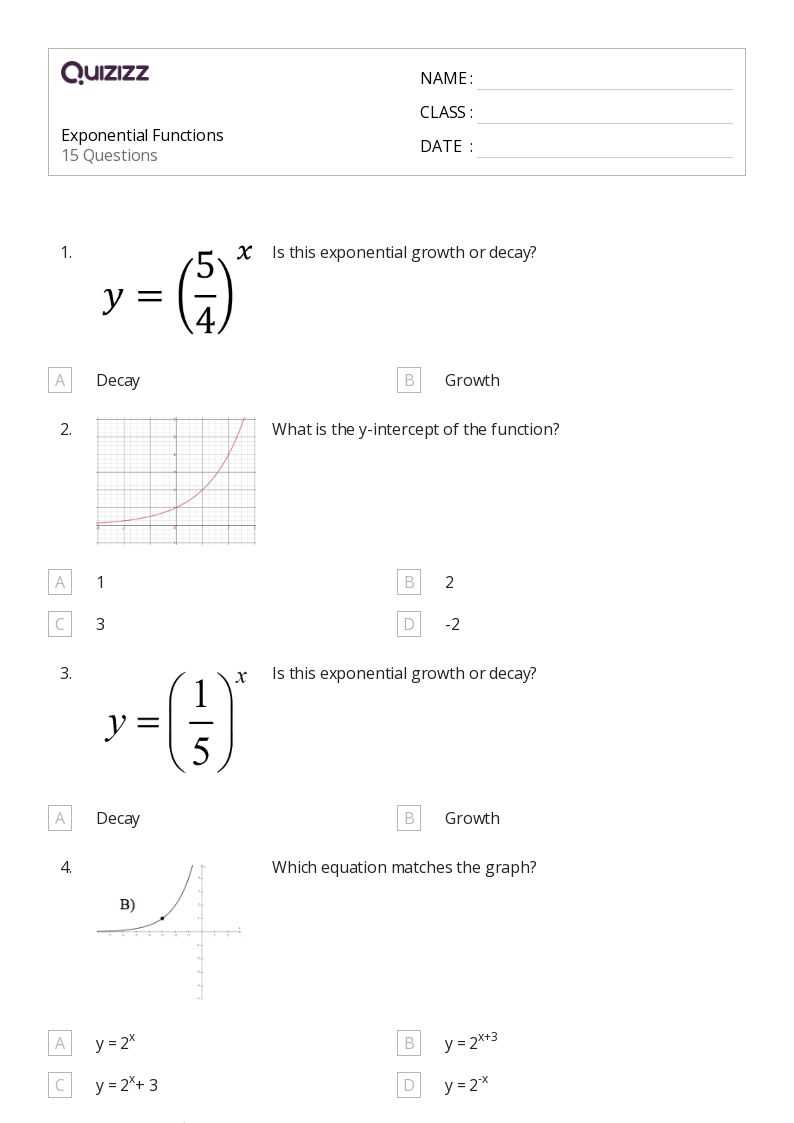 exponential function worksheet doc