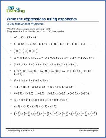 exponents 6th grade worksheet