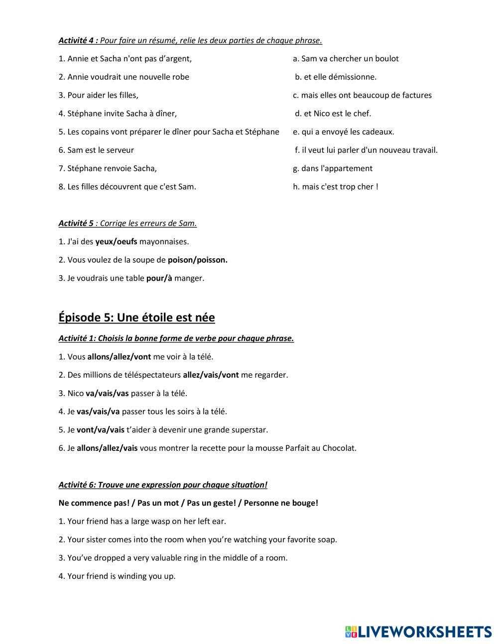extra french worksheets