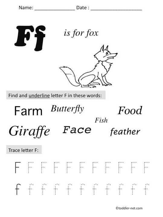 f worksheets preschool