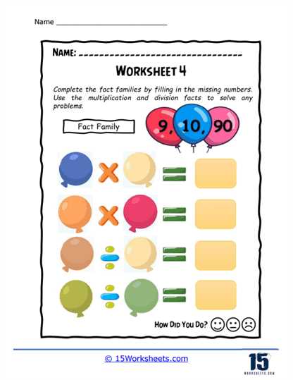 fact families for multiplication and division worksheets