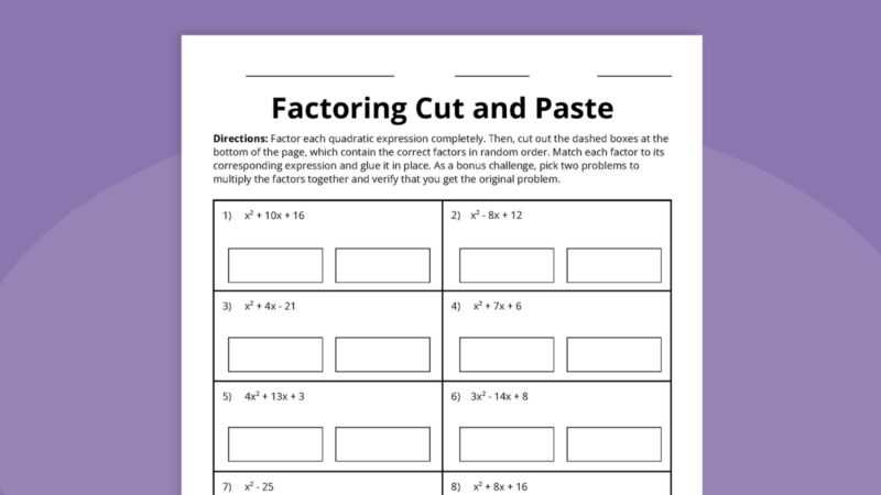 factor completely worksheet