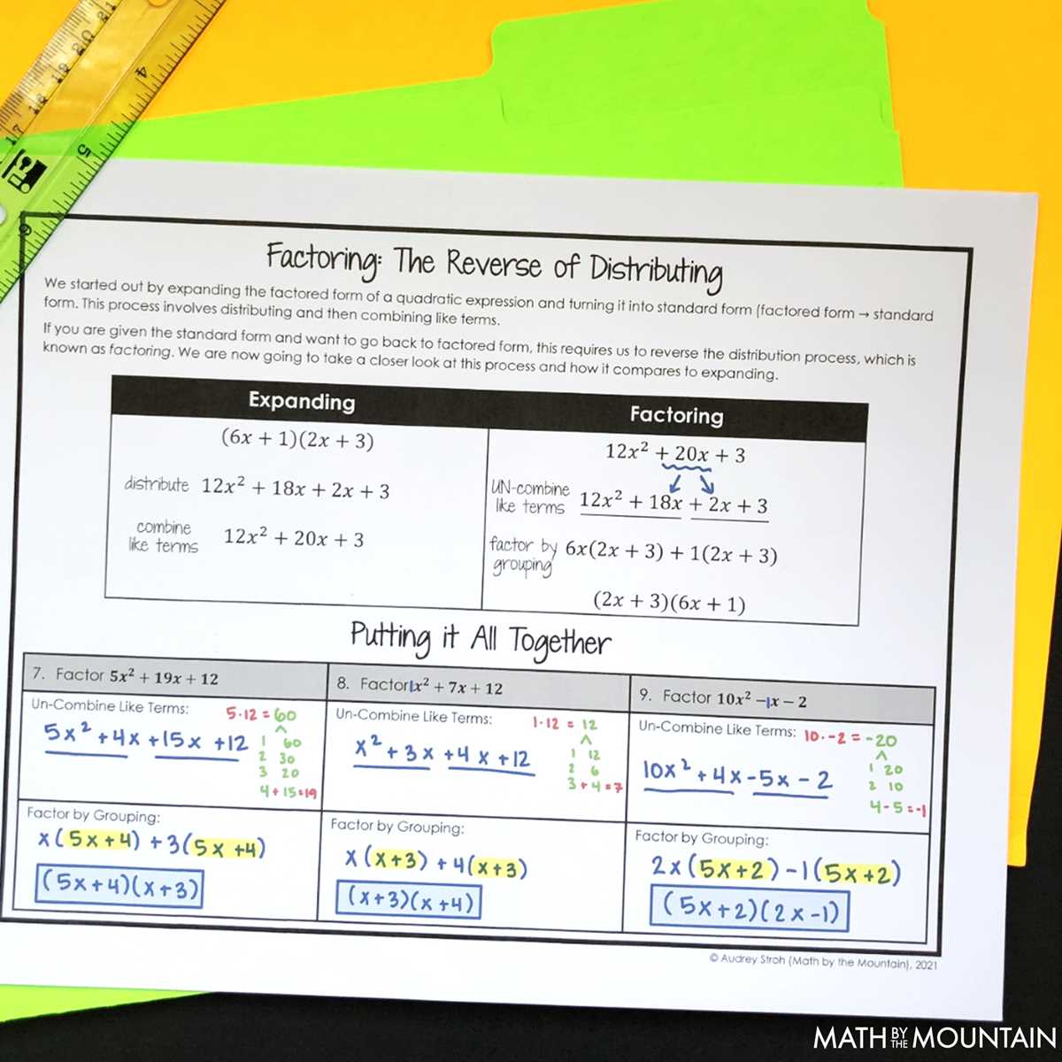 factoring and distributing worksheet