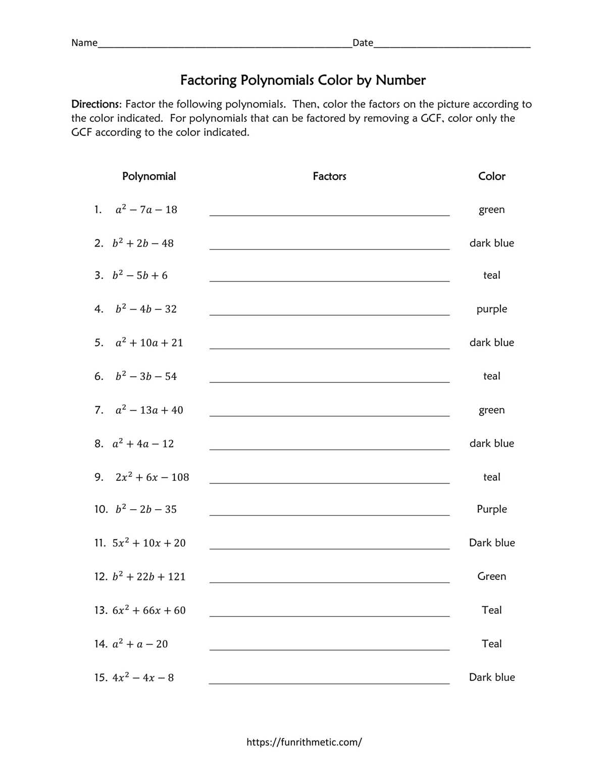 factoring polynomials worksheet with solutions