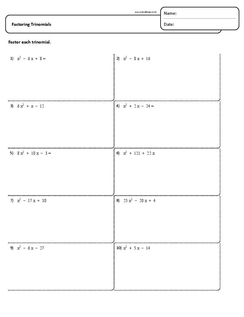 factoring trinomial worksheet