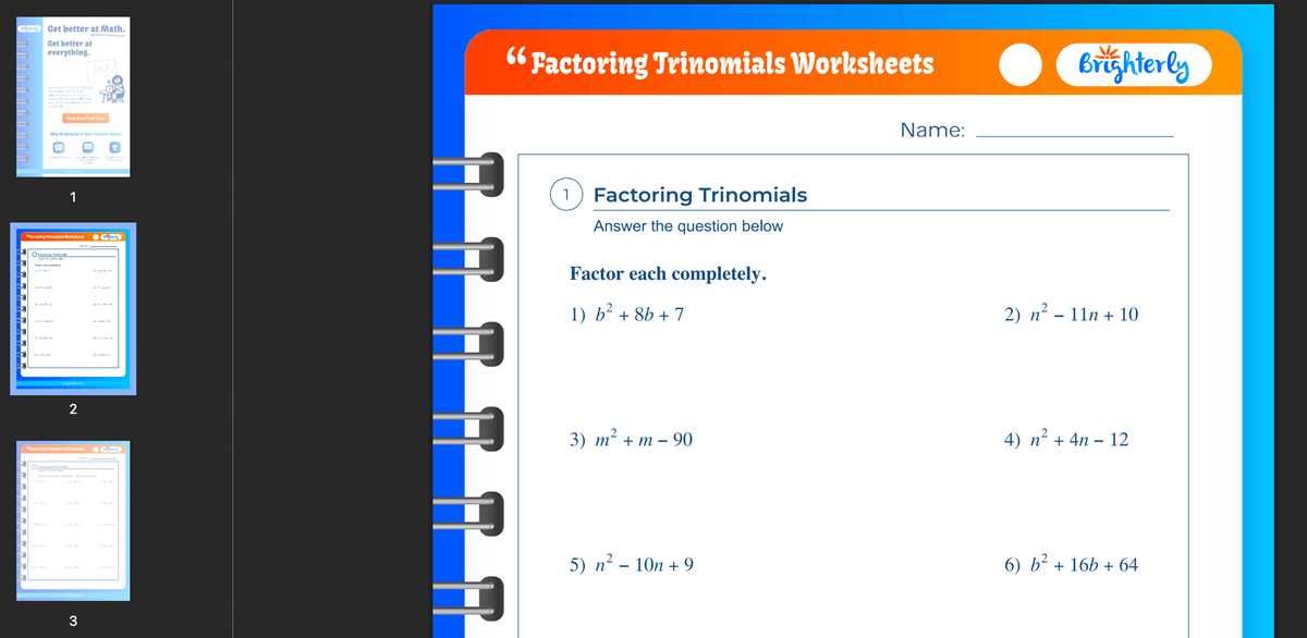 factoring trinomials match up worksheet