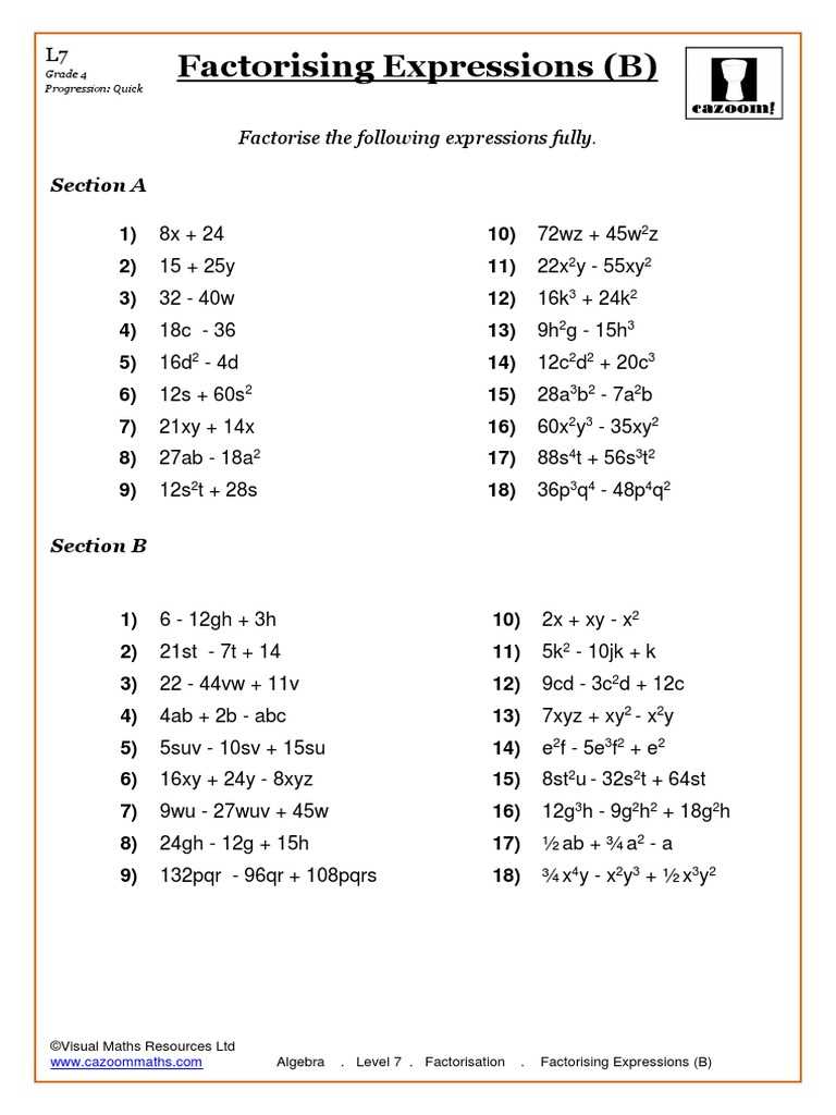 factorising and expanding worksheet